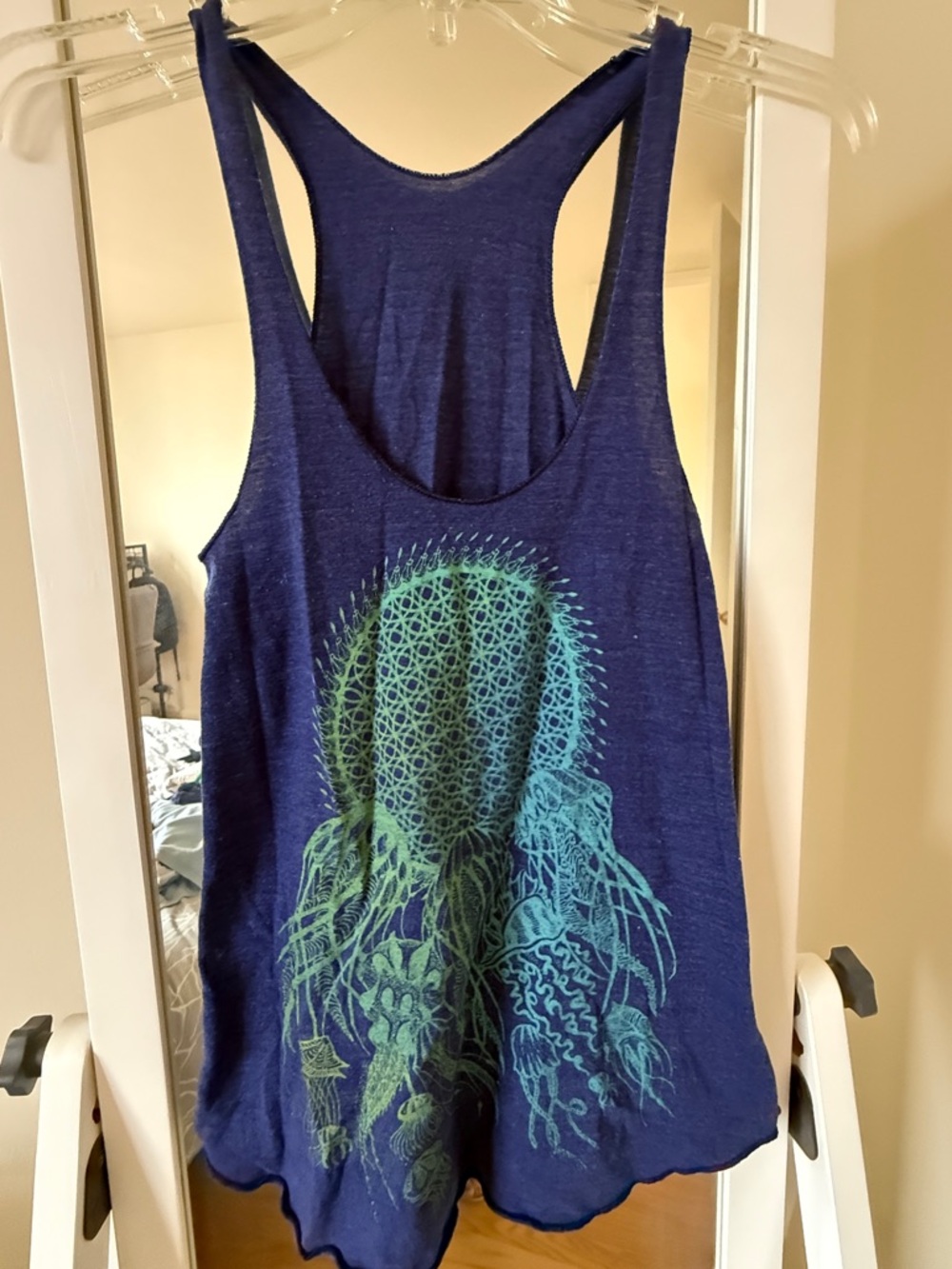American Apparel Navy Tank Top with Teal Jellyfish Graphic